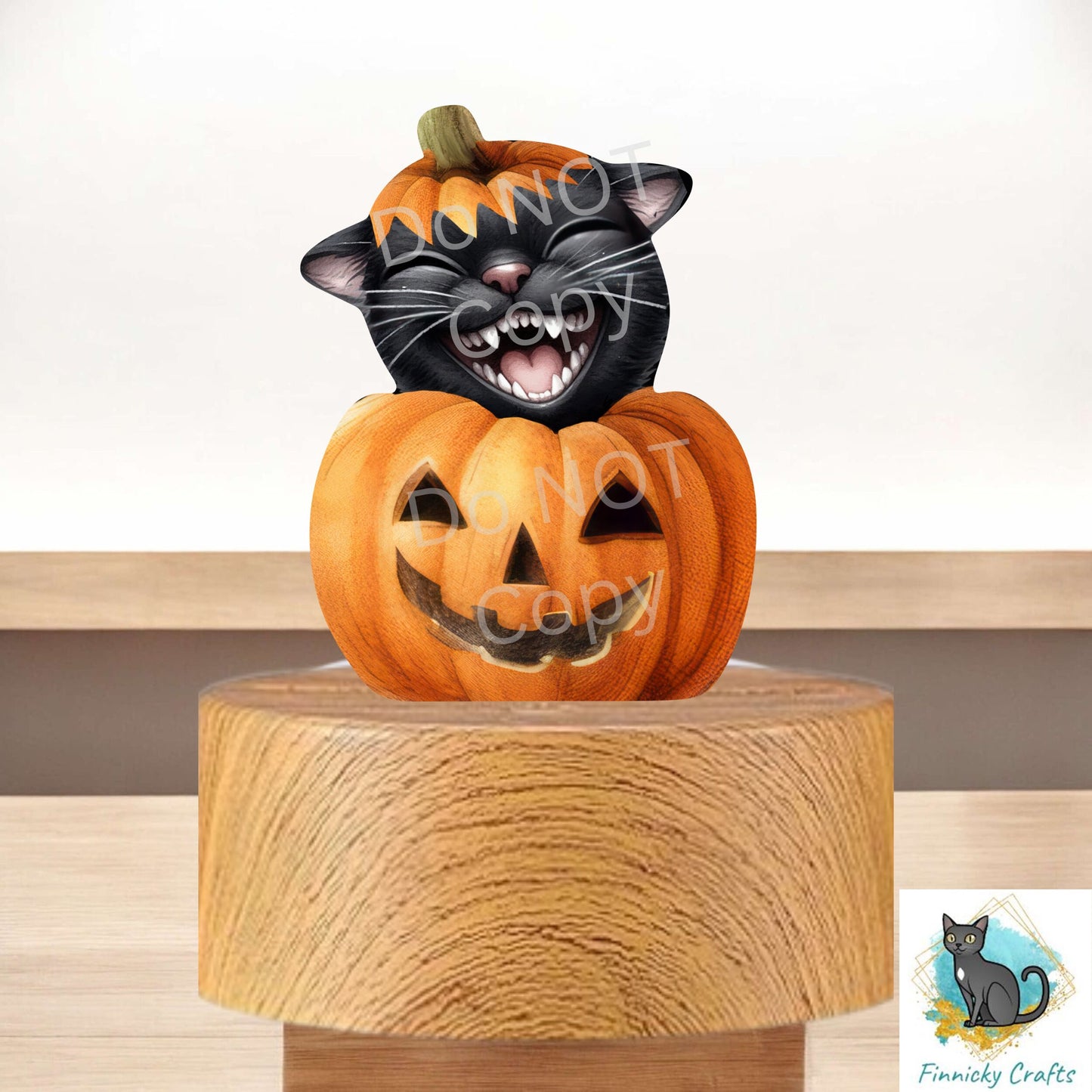 Black Cat in Pumpkin png - Sublimation Designs - Acrylic Light Base - Halloween Decor - Laughing Cat, Jack O'Lantern Night Light