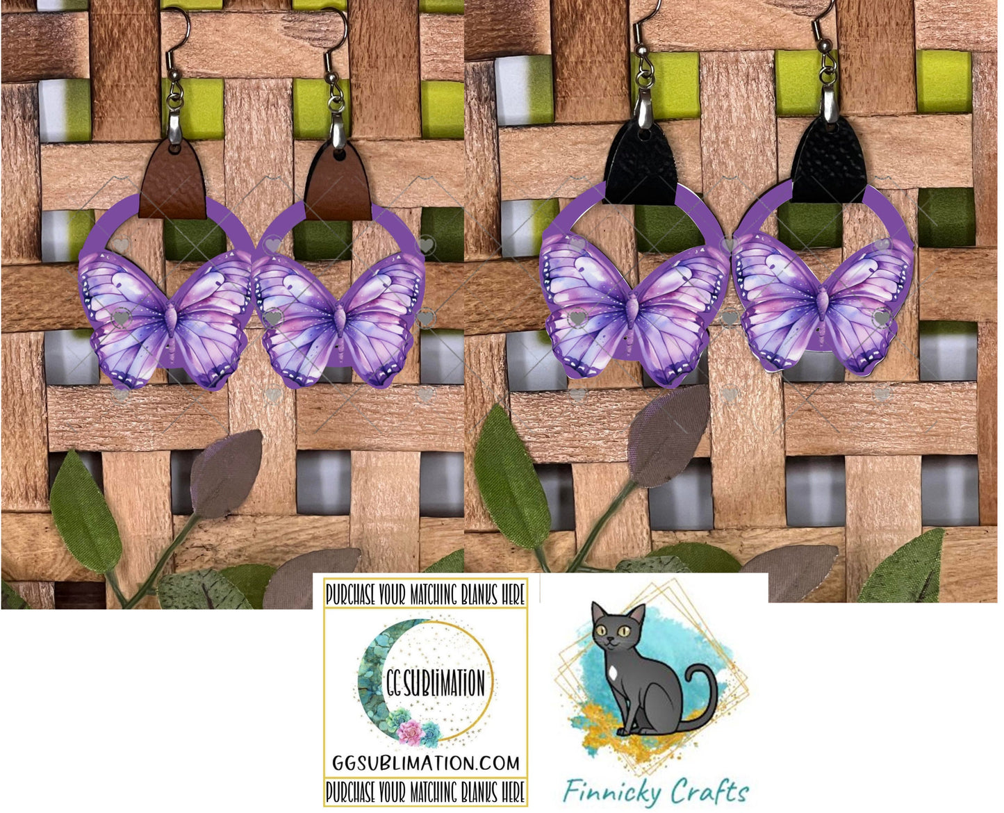 Leather Butterfly Earring PNG, Spring Earring Design, Sublimation Leather Earring.