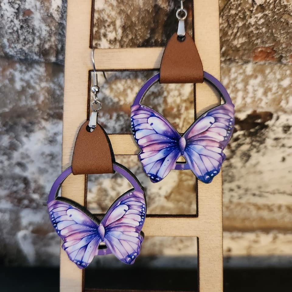 Leather Butterfly Earring PNG, Spring Earring Design, Sublimation Leather Earring.