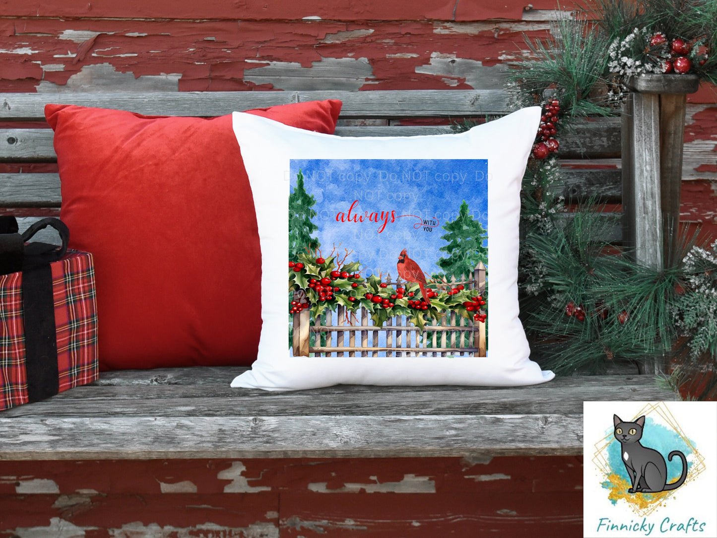 Always with you, Cardinal, Square Christmas Sign PNG, Digital Download for Sublimation, Door Hanger, Earrings, Ornament, Badge Reel, Keyring