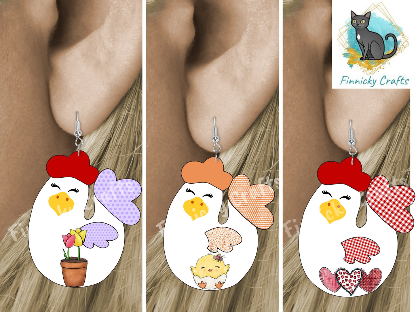 Chicken Bundle, Spring, Easter, Love, Sublimation, Digital, PNG Design, Download for Earrings, Wall Decor, Door Hanger, Keychain