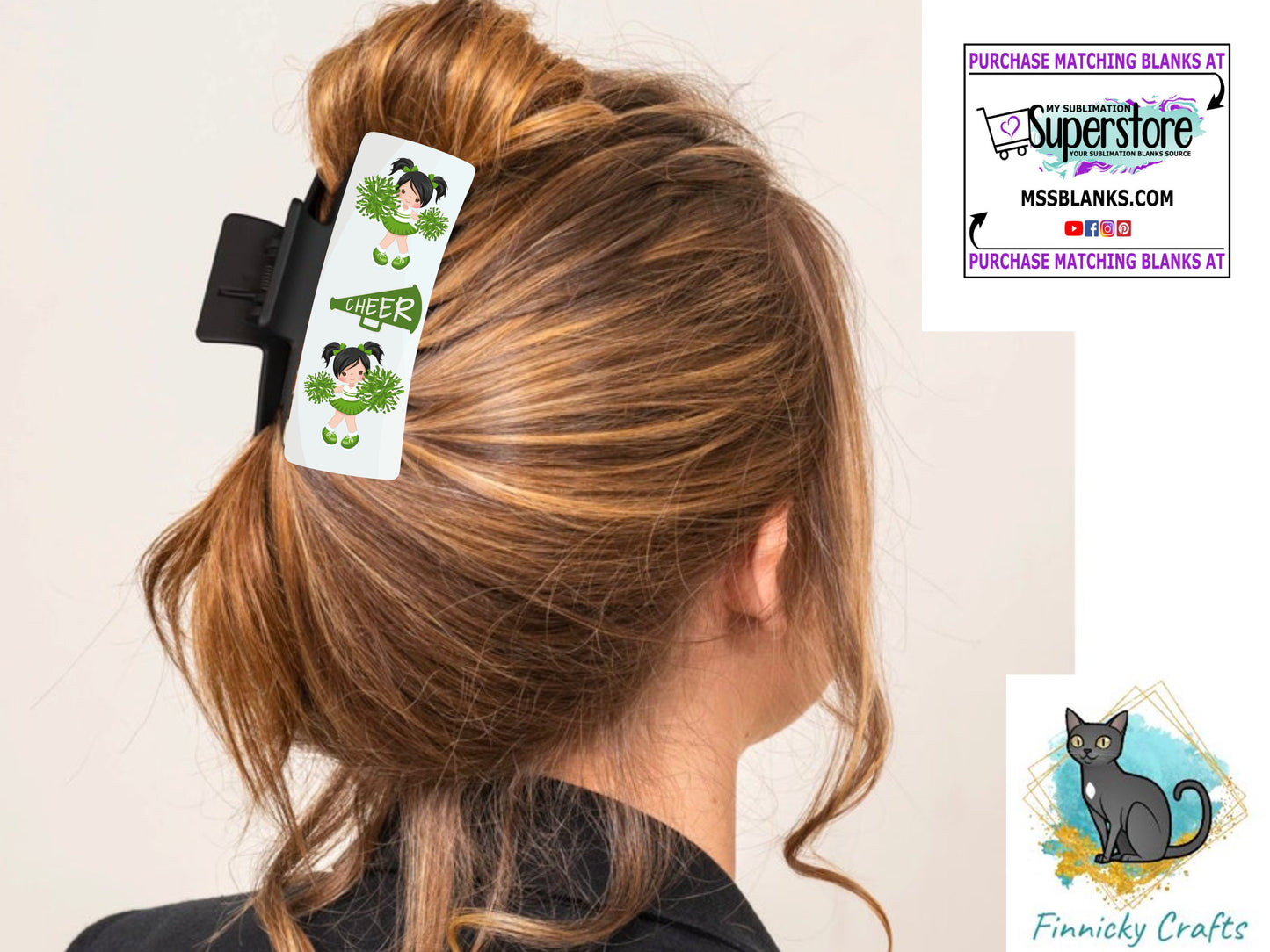 Cheerleading green white hair clip Bundle - Blonde, Brunette, Black hair png - Digital Design - Download, Sublimation - Small and large