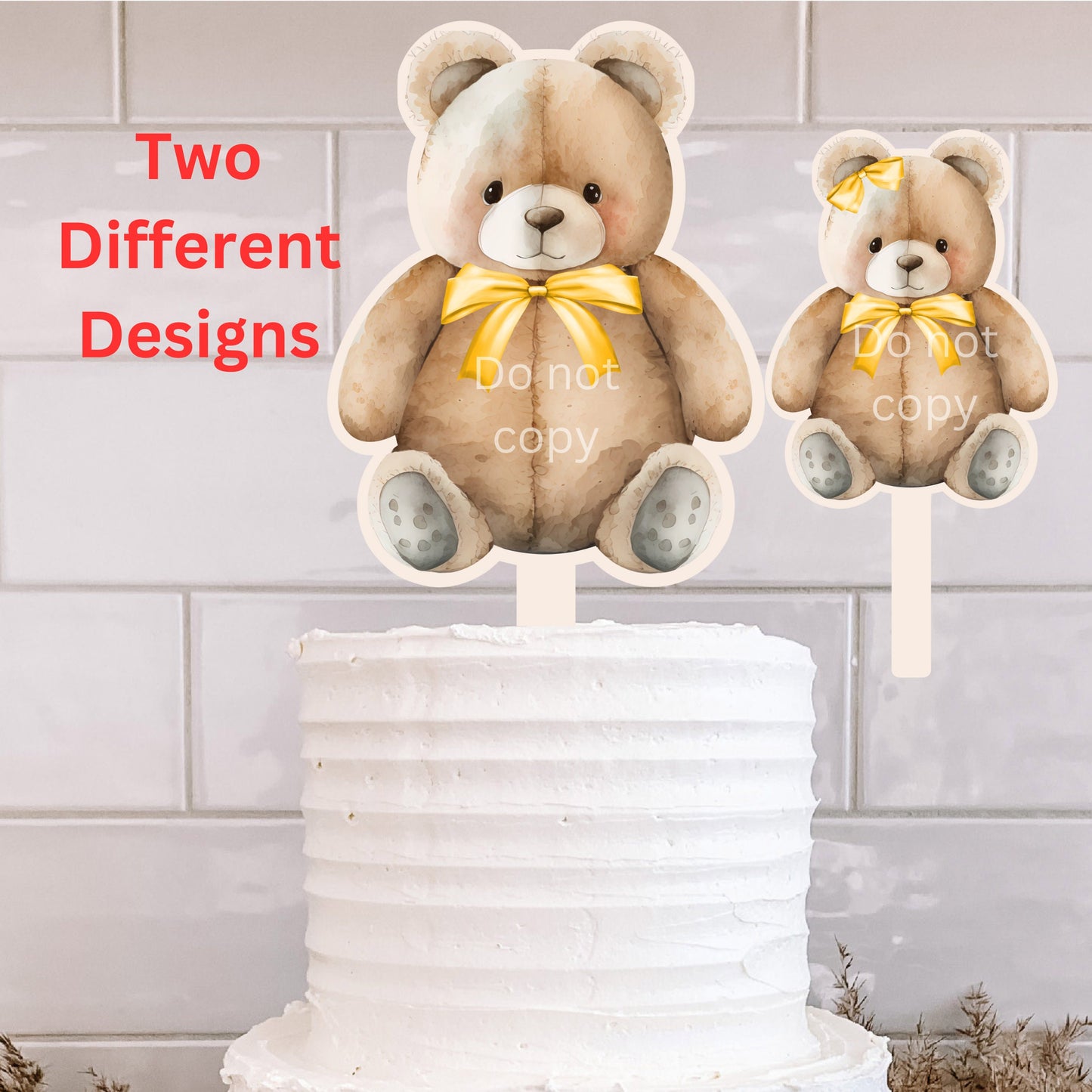 Teddy Bear with bows Cake Topper Bundle - 6 designs total - Sublimation Design - green, purple, yellow png, Acrylic Sublimation, decoration