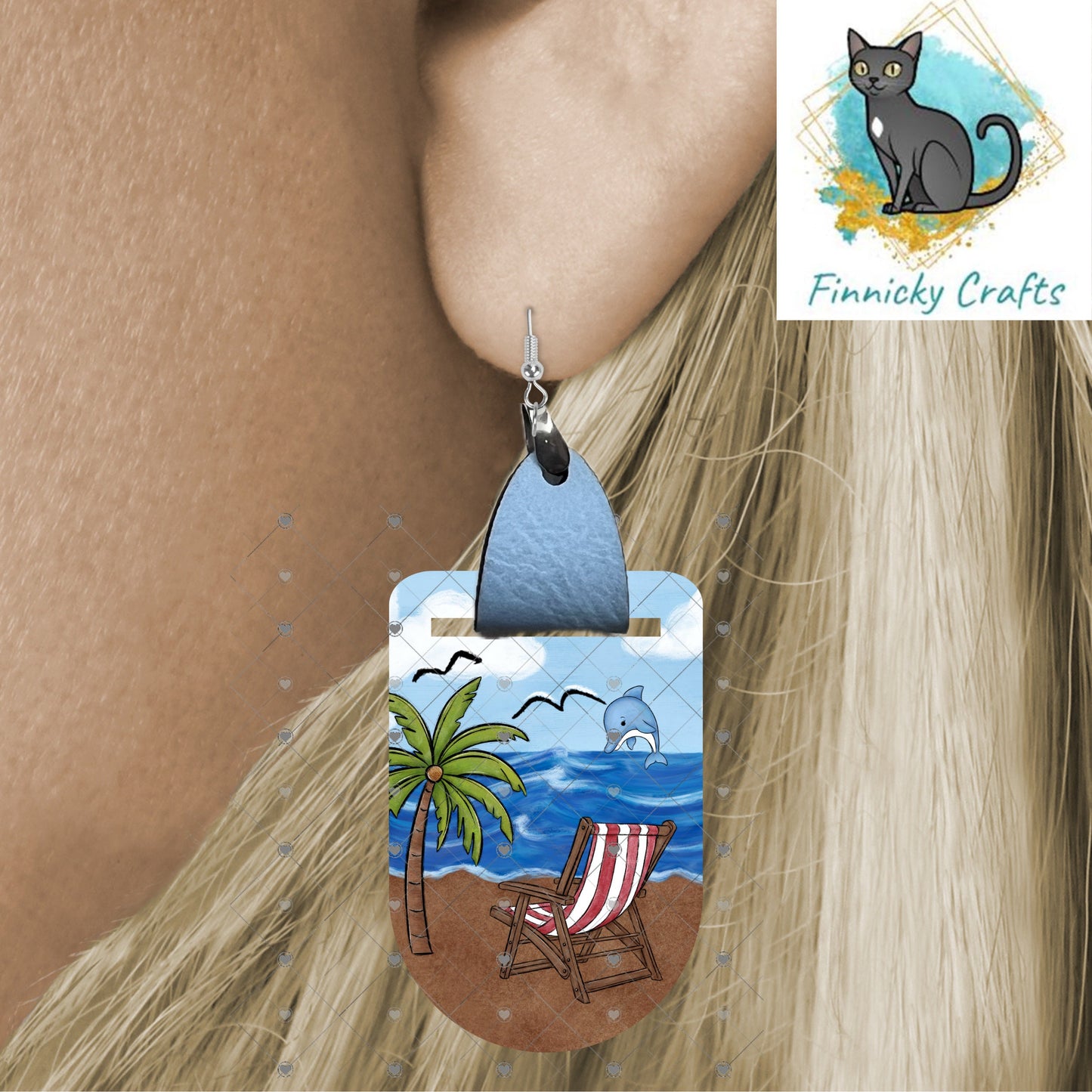 Leather Oval Beach Earrings PNG, Spring Summer Earrings Design, Sublimation Leather Earring.