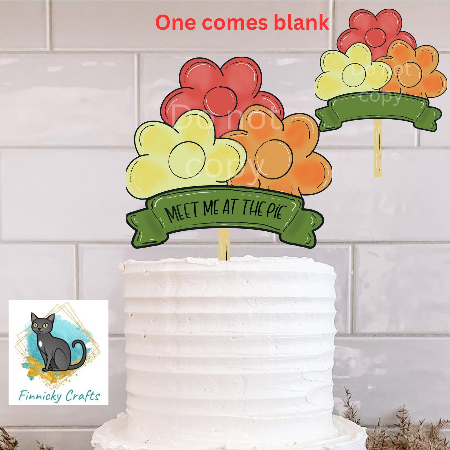 Fall Flowers Cake Topper Sublimation Design, Customizable Cake Topper, Cake Topper Design, Thanksgiving, Pie Topper. Words and Blank