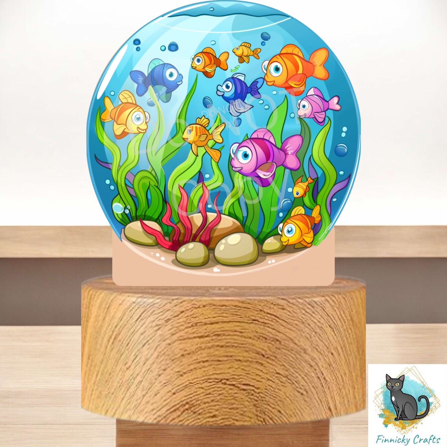 Fish Bowl, Round Light Base Acrylic, Decor, Sublimation, Digital, PNG, Design, Acrylic, Nightlight