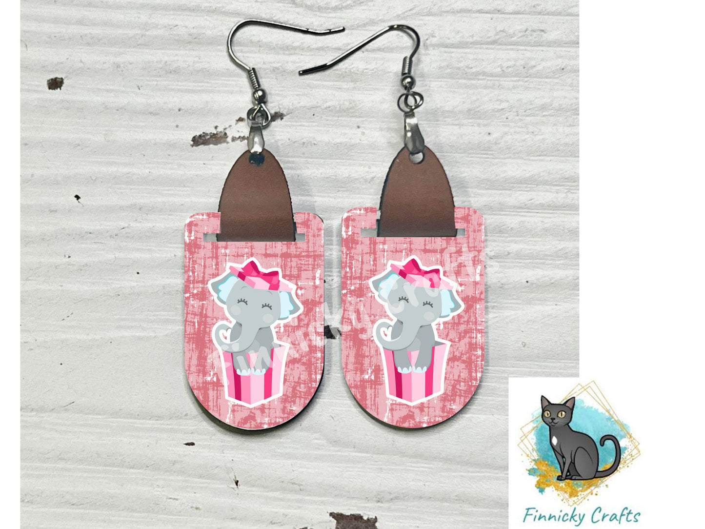 Valentine's Day Elephant Earring PNG Sublimation Design, Oval with Leather, Instant Digital Download, Personal and Commercial Use