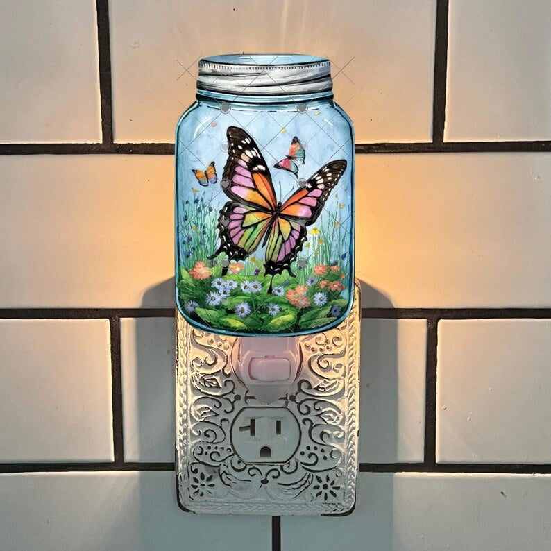 Butterfly Mason Jar Sublimation Digital Design Bundle - MDF, Acrylic, Glitter Acrylic - Earrings, Sign, Nightlight, Vent Clip, Beach Bag