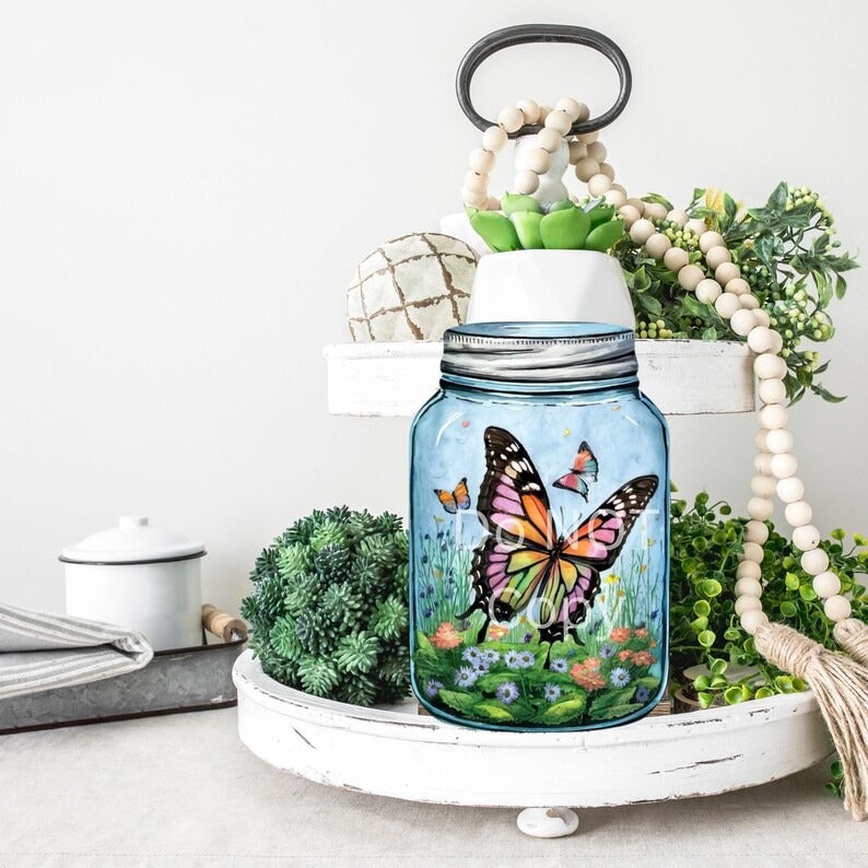 Butterfly Mason Jar Sublimation Digital Design Bundle - MDF, Acrylic, Glitter Acrylic - Earrings, Sign, Nightlight, Vent Clip, Beach Bag