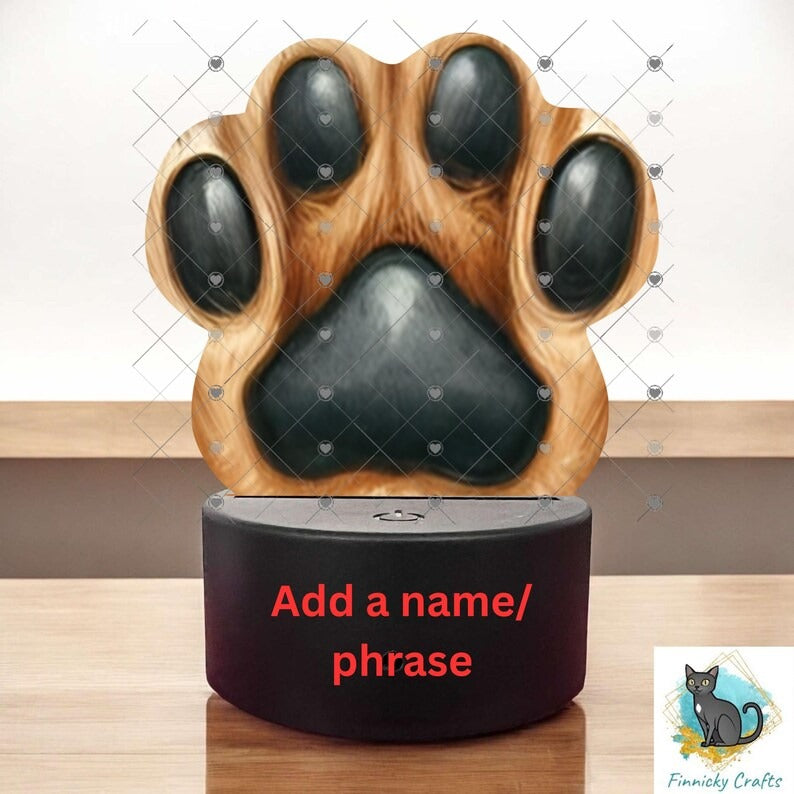 Paws for dogs-cats, Customizable (Add words, names), Light Base, Digital, Decor, suncatcher, night light