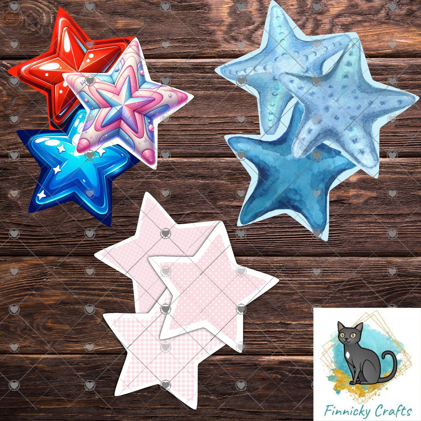 3 Star Trio Cluster Earrings Bundle Sublimation, Digital, PNG, Design, Download, Patriotic, Starfish, Pink