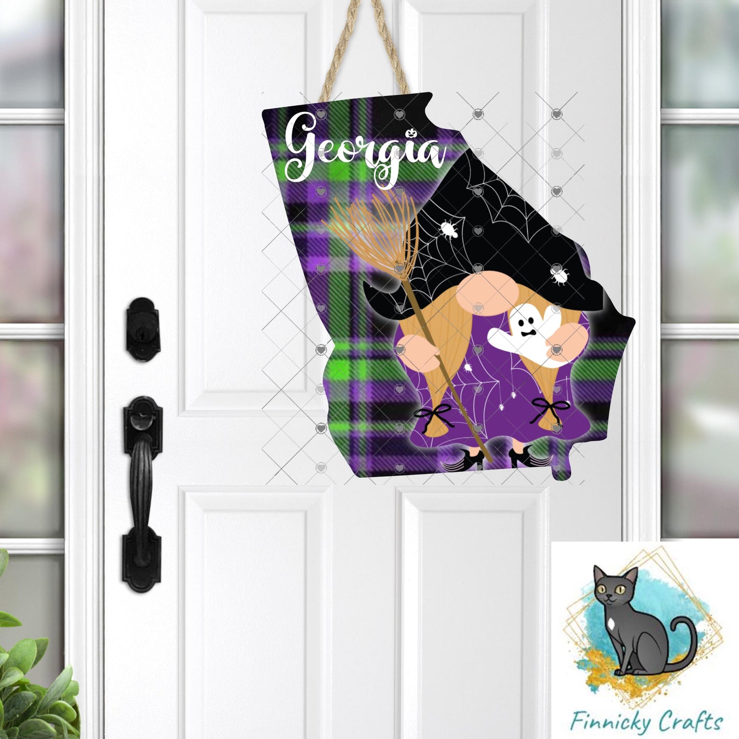 Customizable Georgia State Shape, Halloween, Witch, Gnome, Sublimation, PNG, Digital Download, Door Hanger, Ornament, DTF