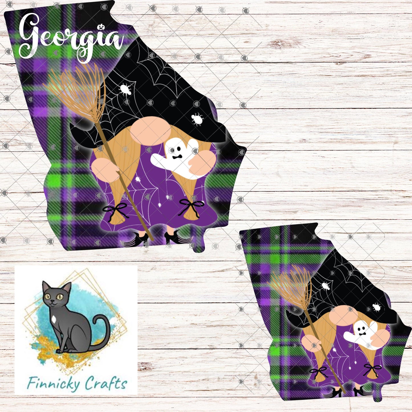 Customizable Georgia State Shape, Halloween, Witch, Gnome, Sublimation, PNG, Digital Download, Door Hanger, Ornament, DTF