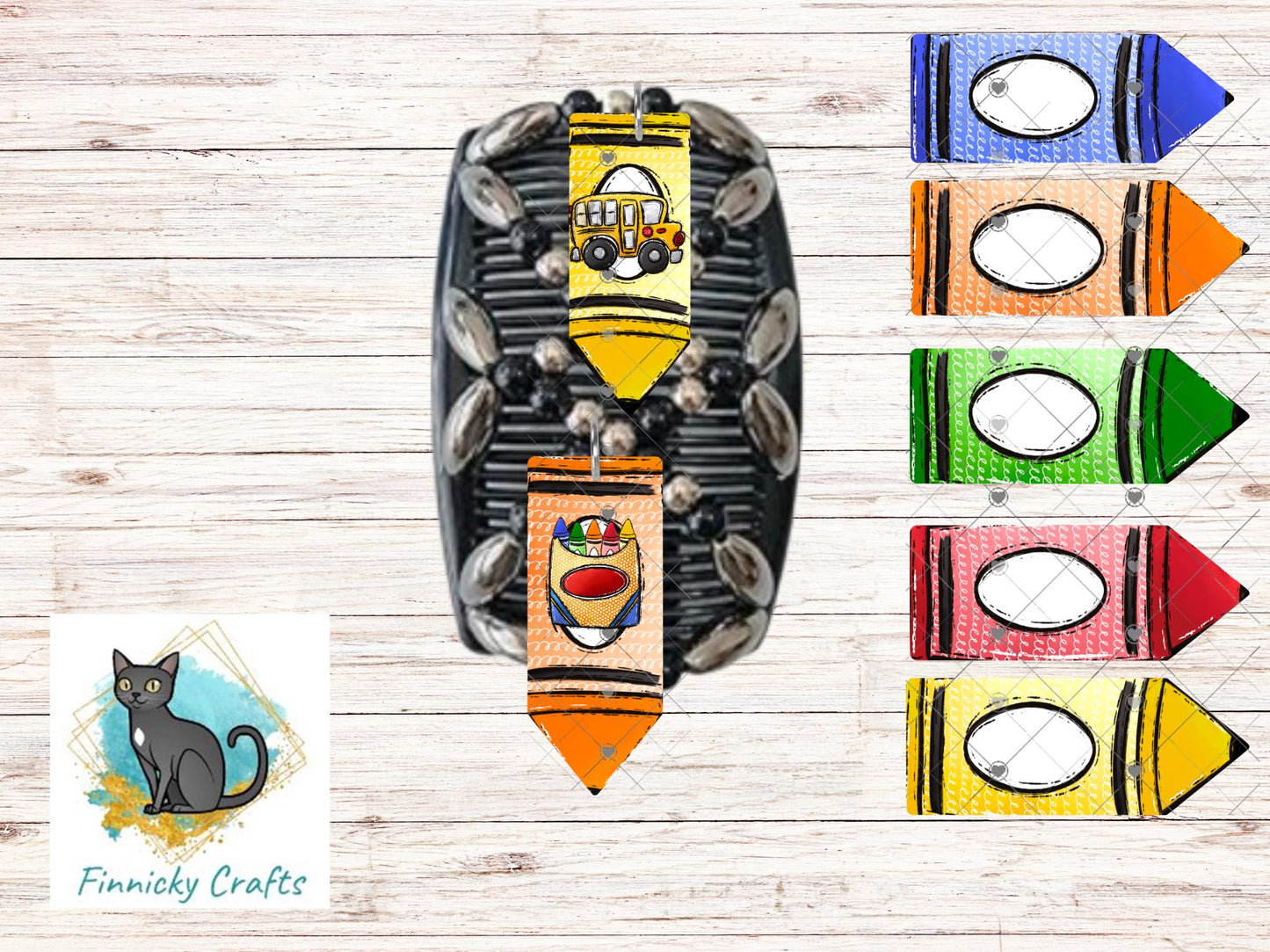 crayons, stretchy hair clip, sublimation, Digital Design png, Teachers, School, Earrings