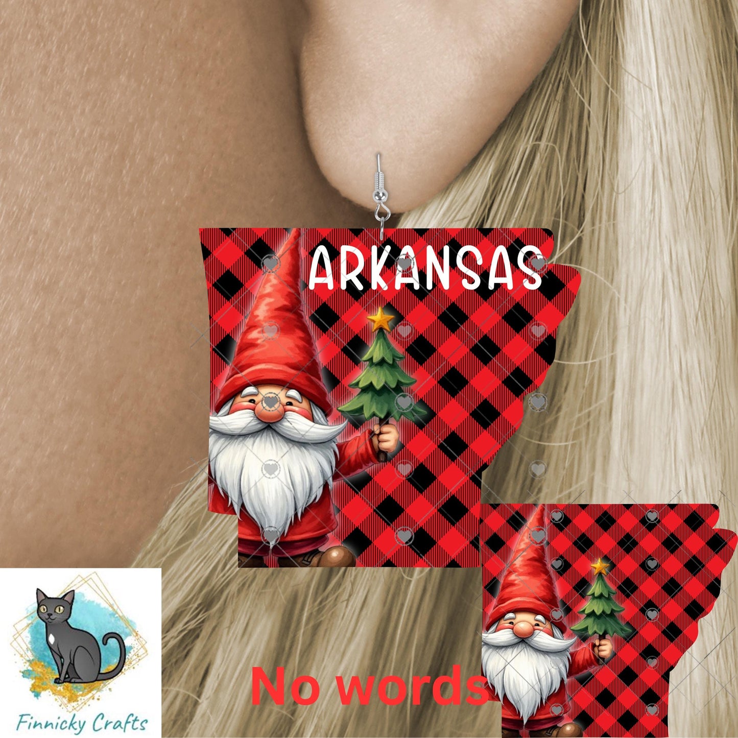 Arkansas State Shape, Gnome, Christmas, Sublimation, PNG, Digital Download, Door Hanger, Ornament, Earrings, T-shirt