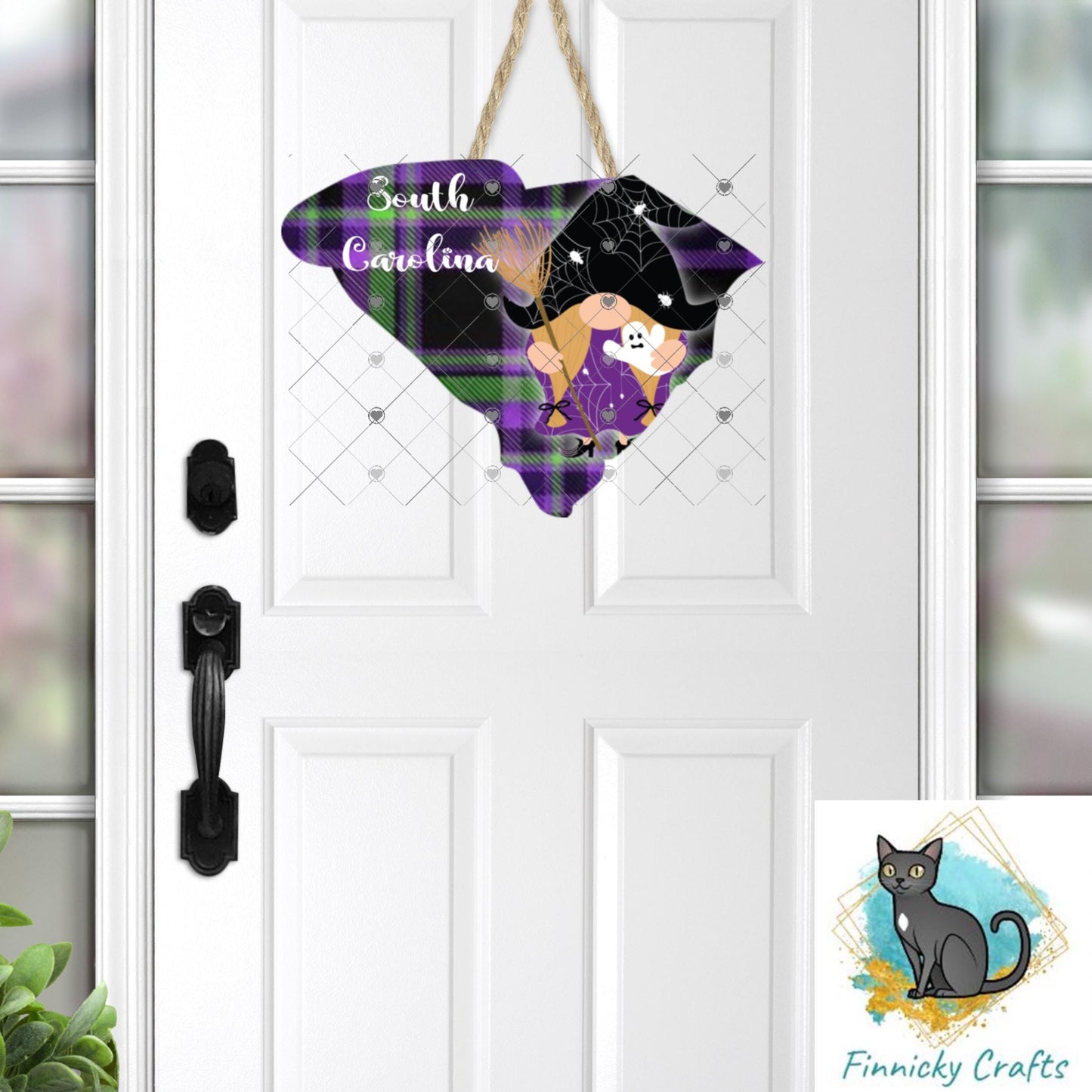 Customizable South Carolina State Shape, Halloween, Witch, Gnome, Sublimation, PNG, Digital Download, Door Hanger, Ornament
