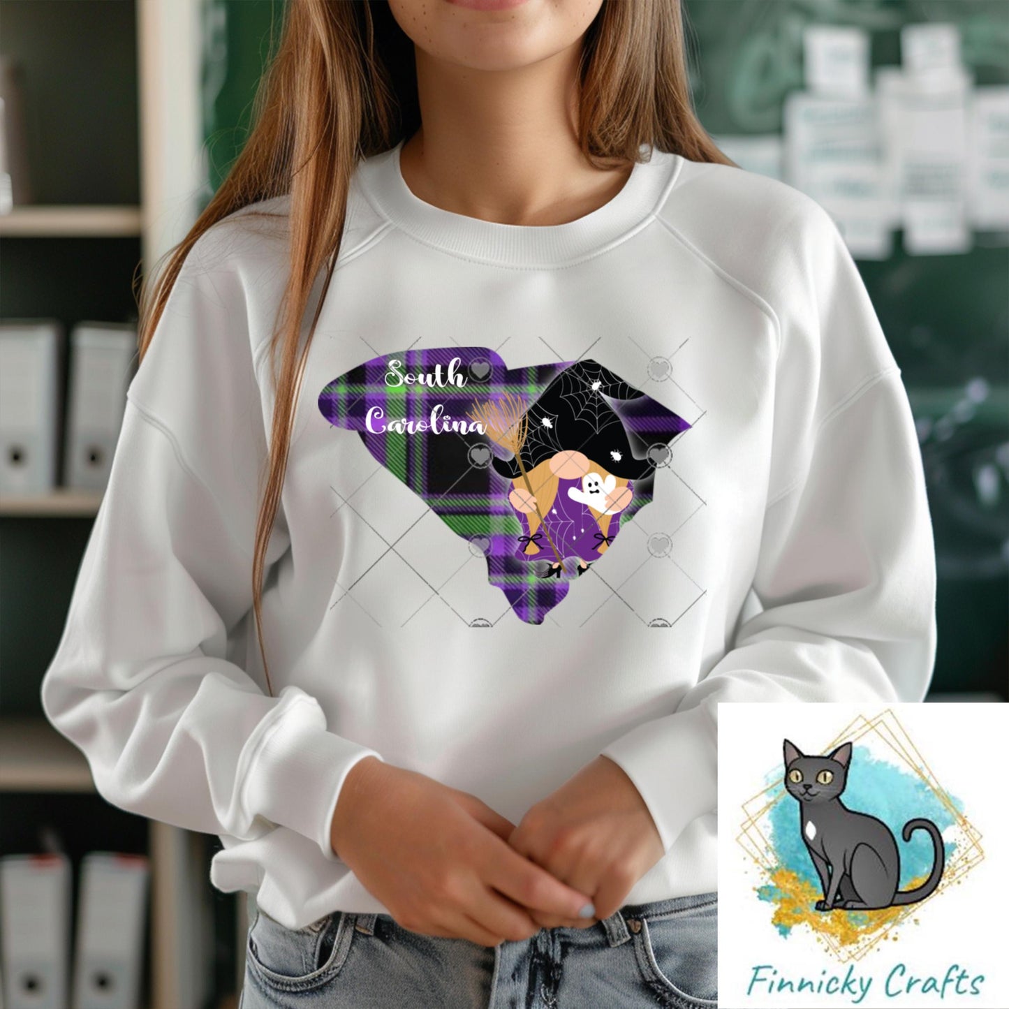 Customizable South Carolina State Shape, Halloween, Witch, Gnome, Sublimation, PNG, Digital Download, Door Hanger, Ornament