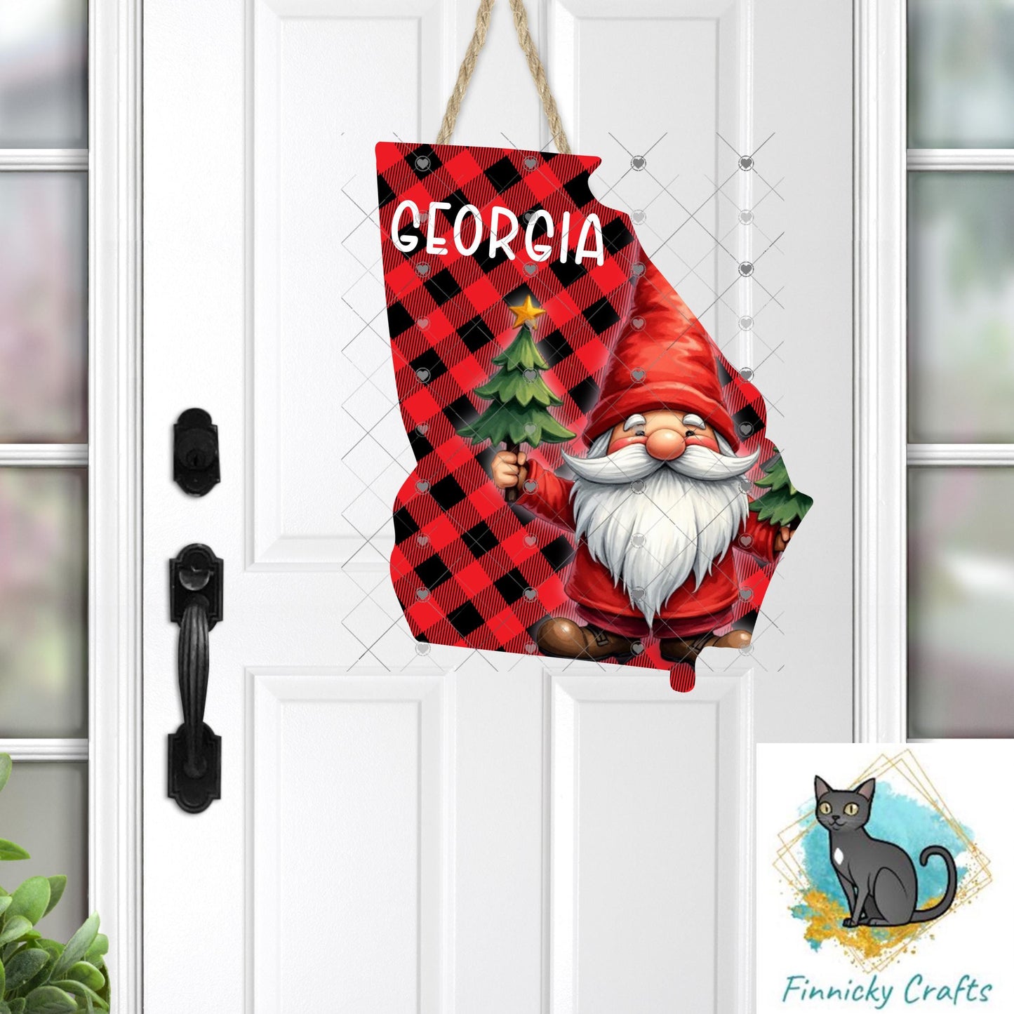 Customizable Georgia State Shape, Christmas, Gnome, Sublimation, PNG, Digital Download, Door Hanger, Ornament, DTF