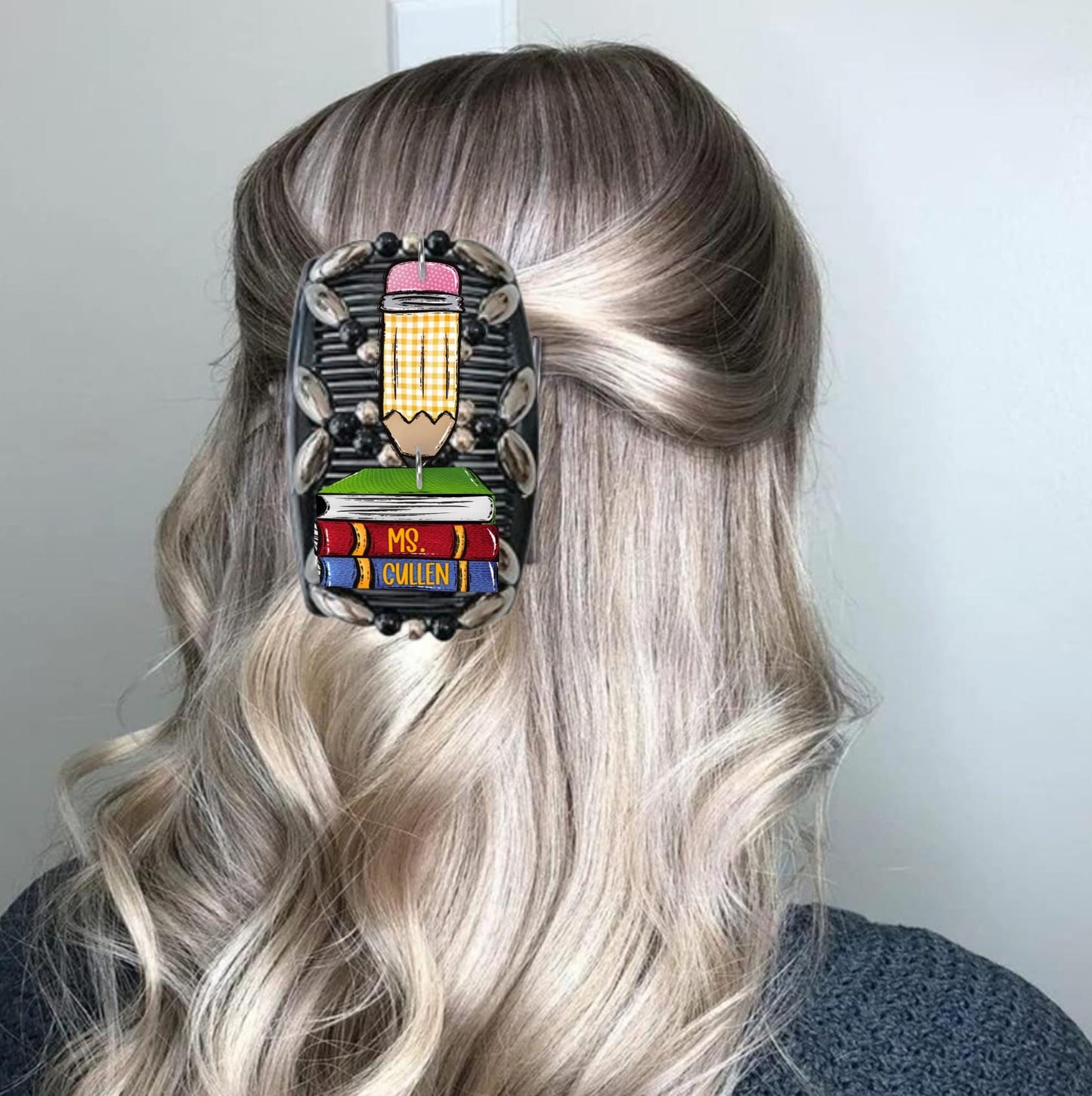 Pencil, Stack of books, stretchy hair clip, sublimation, Digital Design png, Teachers, School