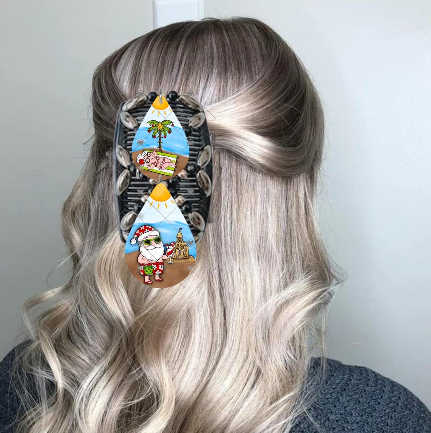 Mr. And Mrs. Santa Claus on the beach Teardrop Bundle, Sublimation, Digital, PNG Design, Download for Earrings and Hair Clips