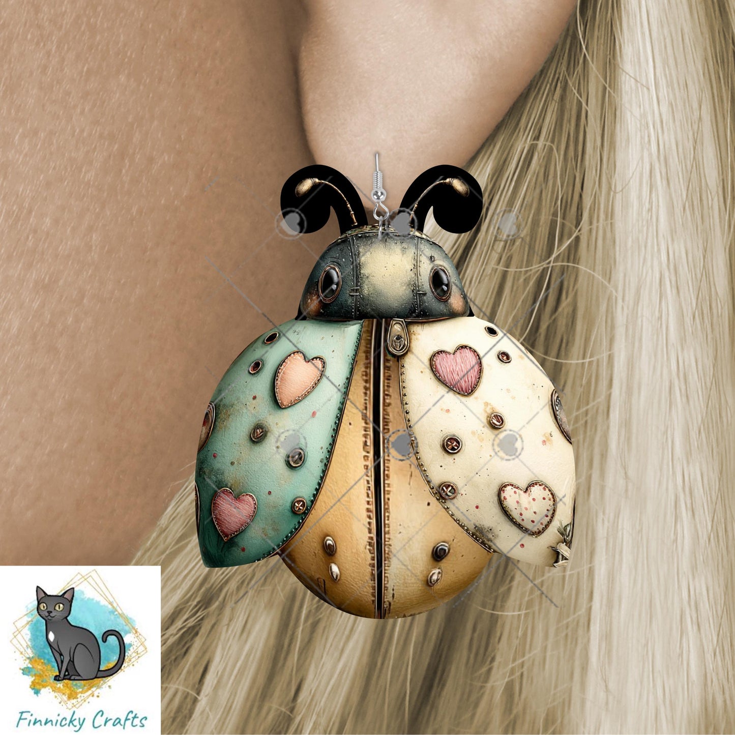 Steampunk Ladybug, Spring Sign, Earrings, Badge Reel, Night Light, Digital Download