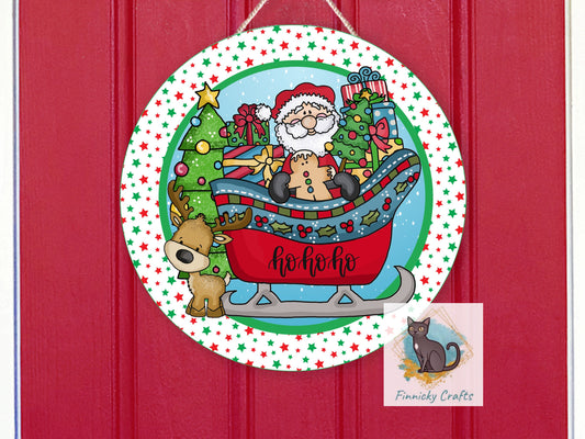 Christmas Santa Sleigh Reindeer Ho Ho Ho Round Sign - T-shirt - Hat - Pillow - Ornament - Coaster - Cup - Bag Design - Digital Download