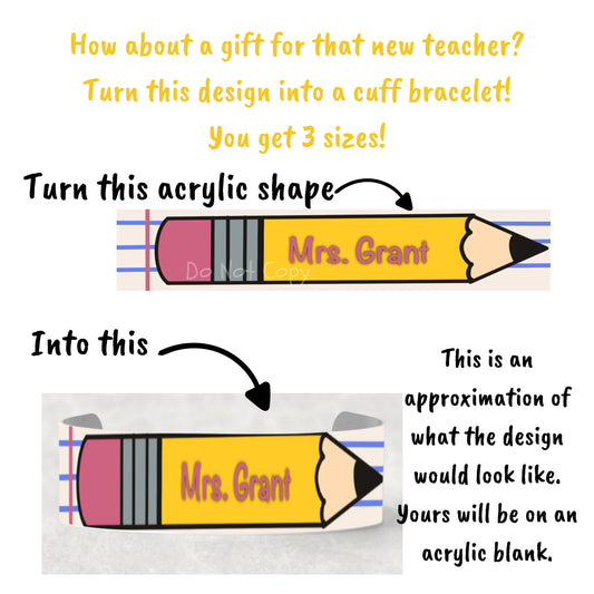 Teacher School Appreciation Bracelet Cuff Sublimation Designs - Teacher Gift - Small, Medium, Large PNG files - Customizable