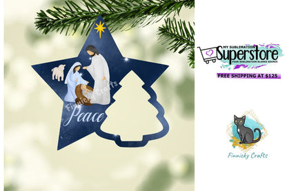 Nativity Scene Star with Tree Christmas Ornament png
