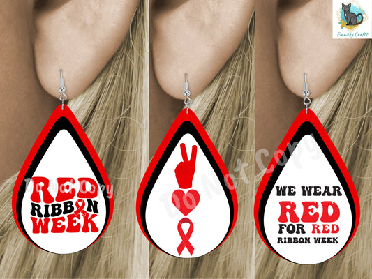 Red Ribbon Week png - Sublimation Designs Wall Hanger - Earrings Png - Keychain png - Teardrop shape png