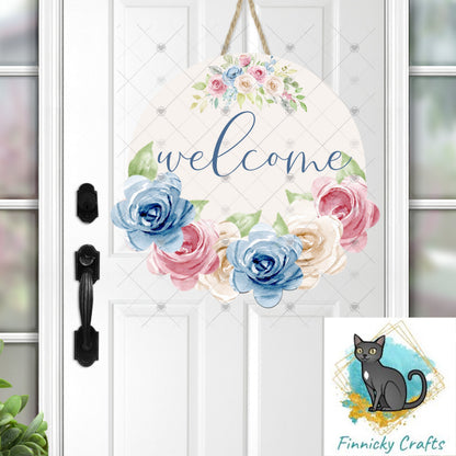 Welcome, Mom, Customizable Floral Round Door Hanger PNG File For Sublimation of Door Hangers, Earrings, Digital Design Download