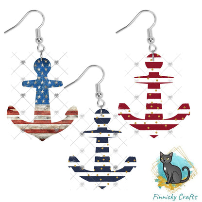 Patriotic Anchor Earrings, Badge Reels, Decor, Signs, Sublimation, Digital, PNG Design, Earrings.