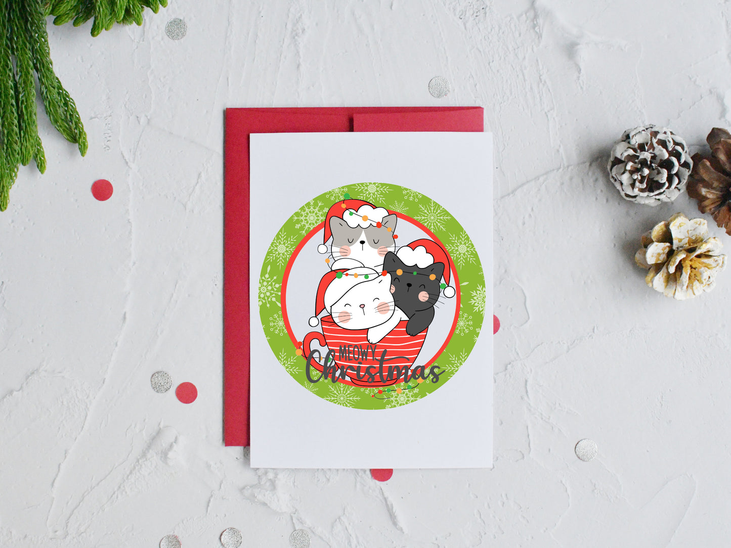 Meowy Christmas Round Sign - T-shirt - Hat - Pillow - Apron - Coaster - Cup - Bag - Ornament Design - Digital Download
