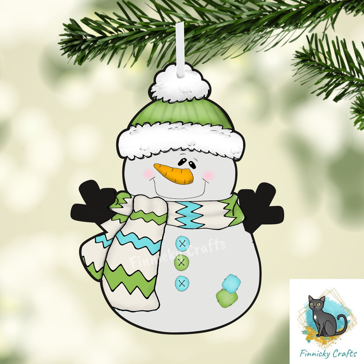 Snowman with hat and scarf - Christmas Winter Ornament, Earrings, Nightlight, Sublimation, Digital, PNG, Design, Download, MDF and Acrylic