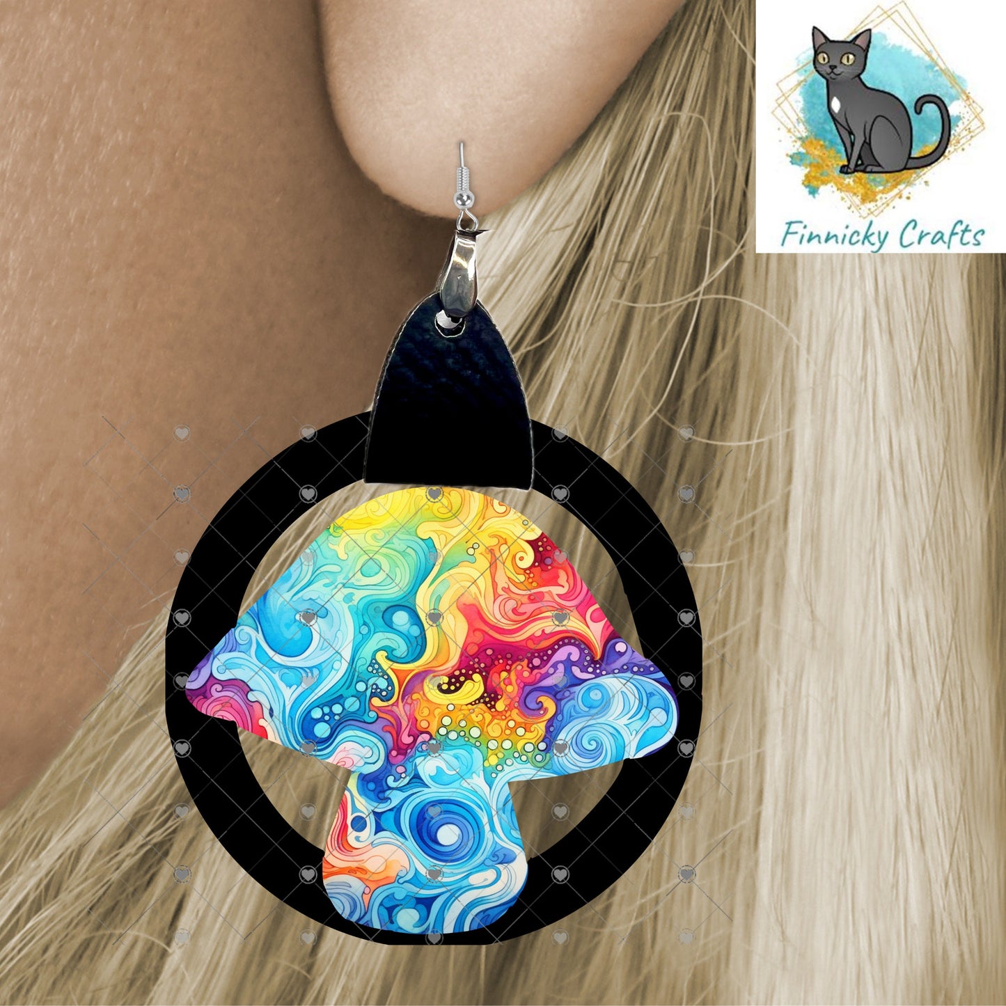 Hippy Colorful Mushroom Earrings Sublimation, Digital, PNG, Design, Download