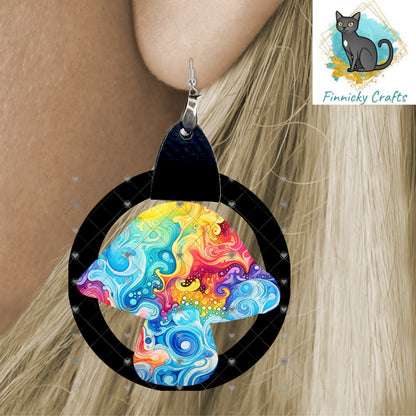 Hippy Colorful Mushroom Earrings Sublimation, Digital, PNG, Design, Download