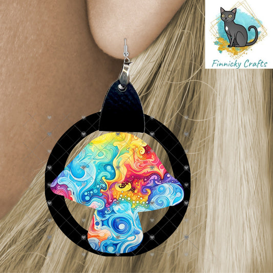 Hippy Colorful Mushroom Earrings Sublimation, Digital, PNG, Design, Download