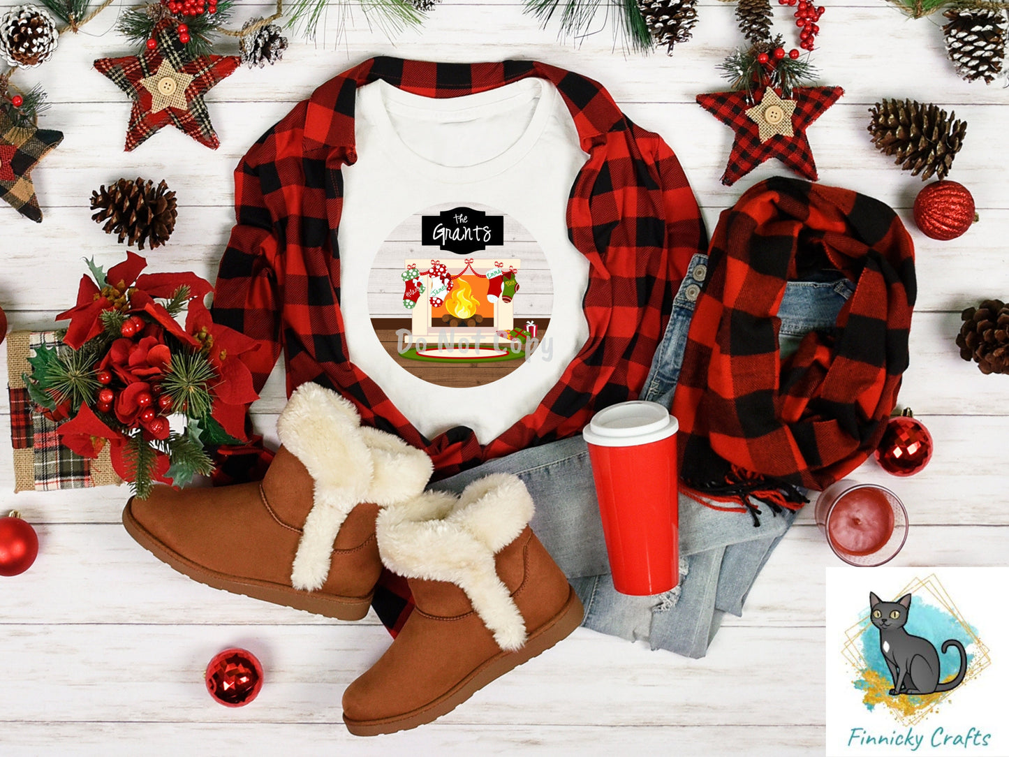 Customizable Fireplace Scene Christmas trees stockings fireplace presents Xmas Sublimation Design PNG Graphic Clip Art Digital Download