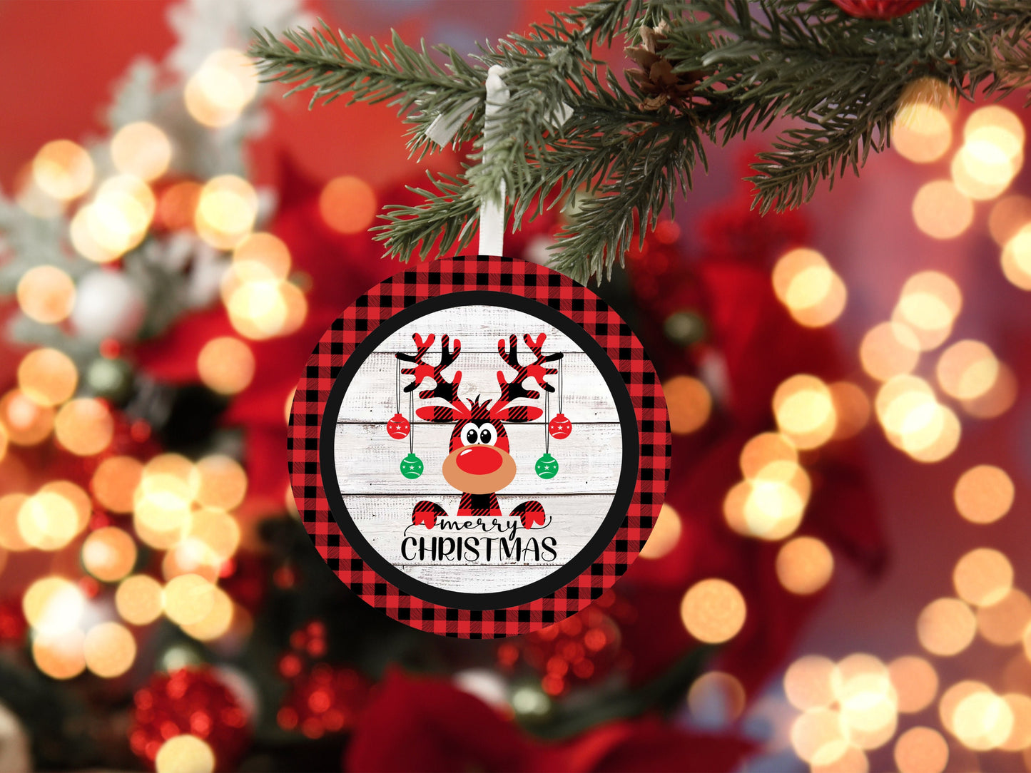 Merry Christmas Moose Round Sign - T-shirt - Hat - Pillow - Apron - Coaster - Cup - Bag - Ornament Design - Digital Download