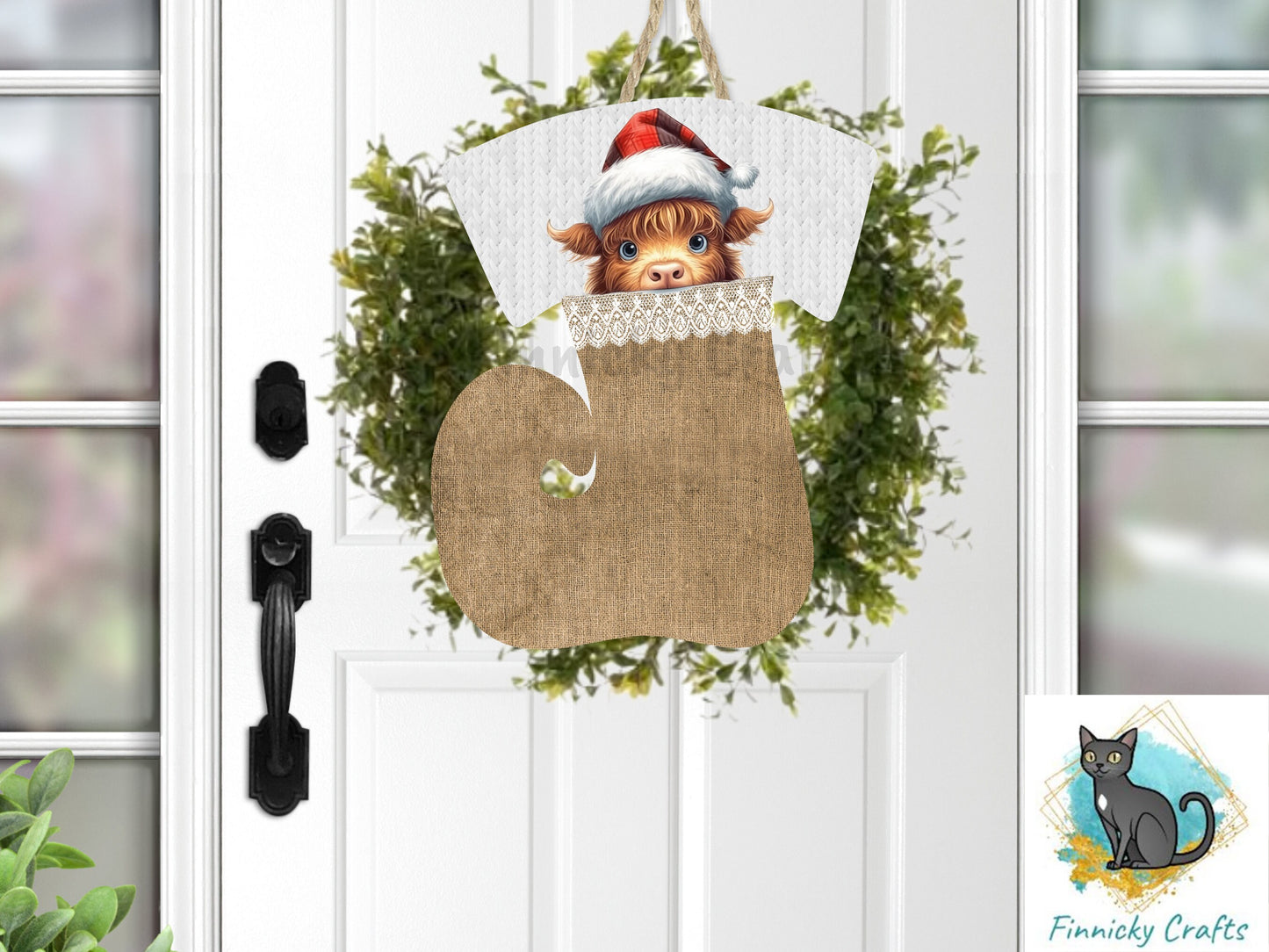 Swirl Stocking Design, Burlap, Peeking Animals, Highland Cow, Pig, Donkey, Christmas, Sublimation, Digital Design, PNG, Earring, Ornament