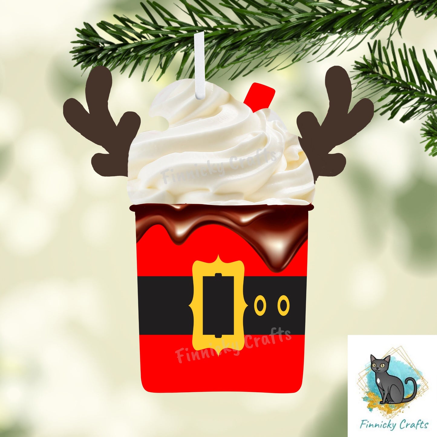 Reindeer Coffee - Christmas Winter Ornament, Santa Belt, Nightlight, Sublimation, Digital, PNG, Design, Download, MDF & Acrylic