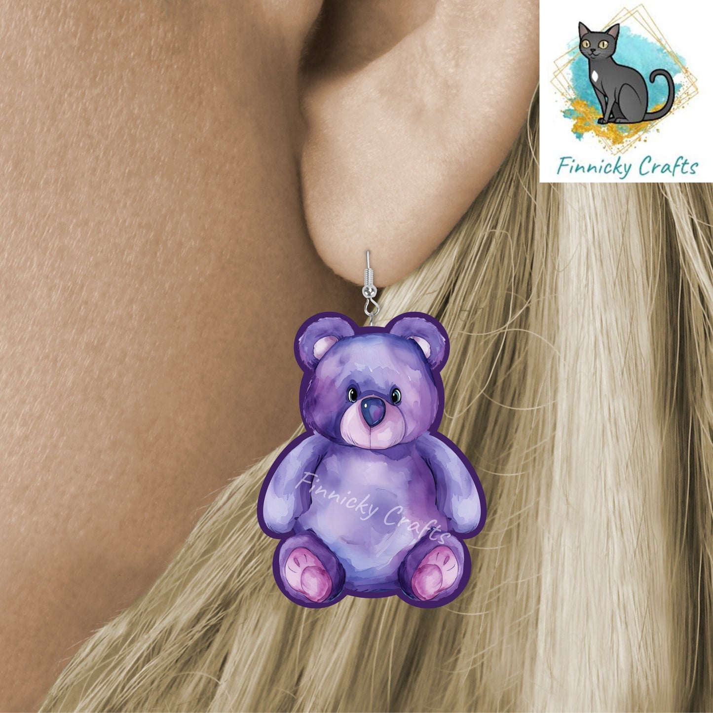 Customizable Purple Teddy Bear -Sublimation Design- PNG, Digital Download, Acrylic, MDF, Sublimation, decorations, earrings, bag charm, sign