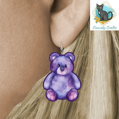 Customizable Purple Teddy Bear -Sublimation Design- PNG, Digital Download, Acrylic, MDF, Sublimation, decorations, earrings, bag charm, sign