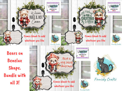 Customizable Bear Bundle of 3, With words and blank; Ornament, Sign, Earrings,  Christmas, sign, png, Digital Download, Benelux shape