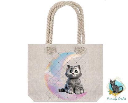Moon Cat - Gray Cat - Crescent Moon - 2 versions (Welcome & Blank) - Earrings - Signs - Design - PNG - T-shirts - DTF and Sublimation