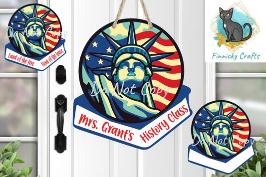 History, Statue of Liberty, Teacher, School, PNG, Design, Digital, Download, Sublimation, Door Hanger, Decoration, Gift, Back to School