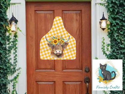 Customizable Highland Cow Tag Shape  png - Sublimation Designs Wall Hanger - Earring Png - Cow Tag Download