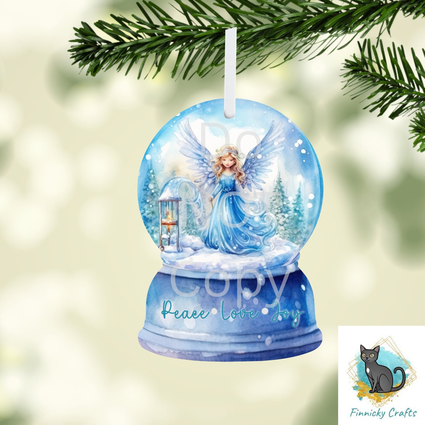 Blue Angel Snow Globe Ornament Add Personalization - earrings, night light, sign -  Christmas Ornament Digital File, Night Light