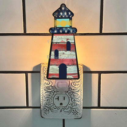 Patriotic Red White Blue Lighthouse Sign, Nightlight, Keychain, Earrings, Sublimation, Digital, PNG, Design, Download, Acrylic, MDF