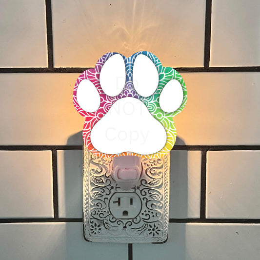 Colorful Mandala Paws for dogs-cats, Customizable (Add words, names), Black, white, Sign, Ornament, Digital, Decor, suncatcher, night light