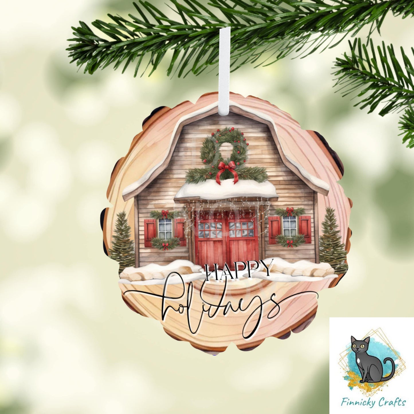 Wood Slice Happy Holidays , Christmas, Winter, PNG, Design, Download, Door Hang, Ornament, Sublimation, Acrylic, MDF, DTF, earrings, sign.